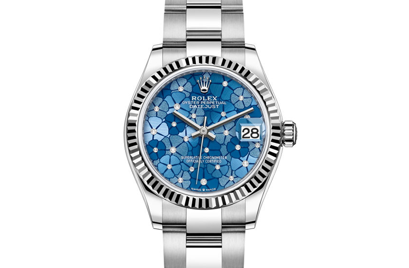 Reloj Rolex Datejust 31 esfera azul azzurro, motivo floral, engastada de diamantes Joyería Gordillo en Cádiz