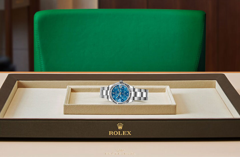 Reloj Rolex Datejust 31 esfera azul azzurro, motivo floral, engastada de diamantes watchdesk en Joyería Gordillo