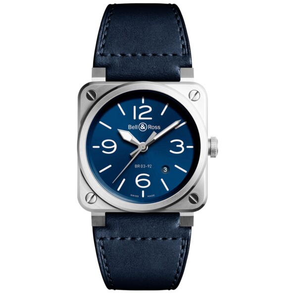 Bell and Ross BR 03 Blue Steel watch, an automatic watch with a modern dial.