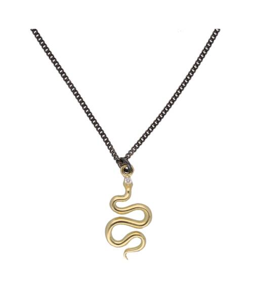 Cadena plata con colgante de serpiente en oro