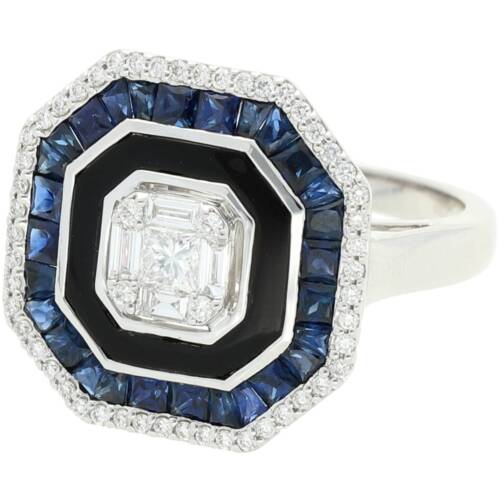 Large vintage ring in white gold and sapphire