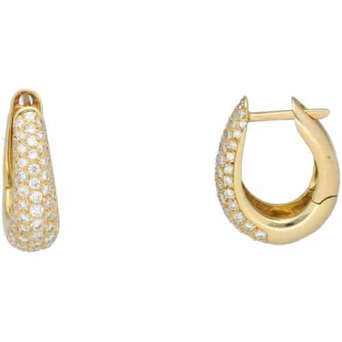 Yellow gold hoop earrings with diamonds