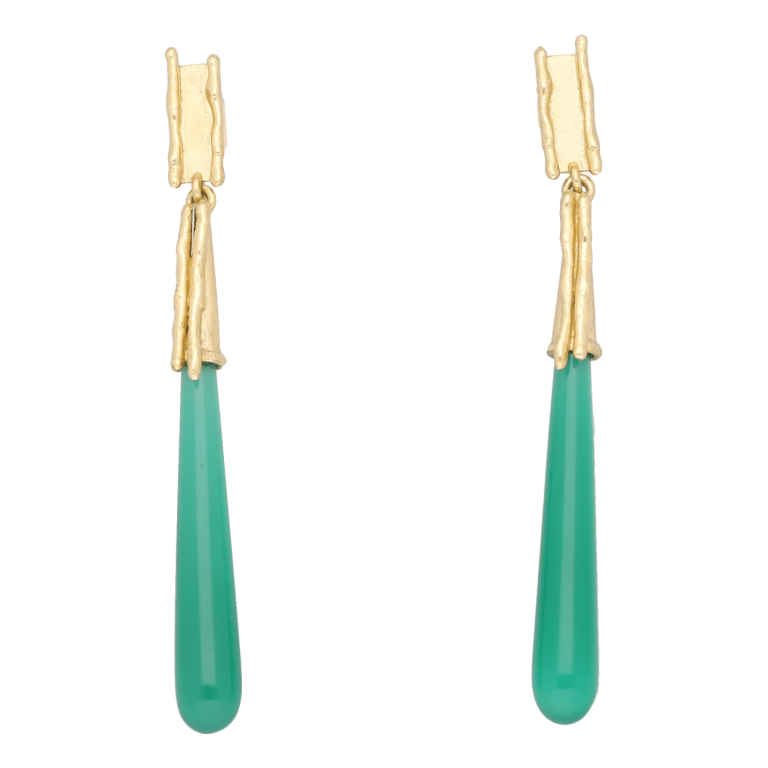 pendientes de oro amarillo y ónix verde