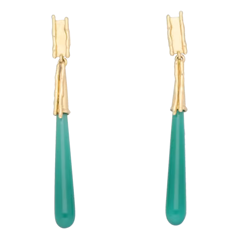 pendientes de oro amarillo y ónix verde