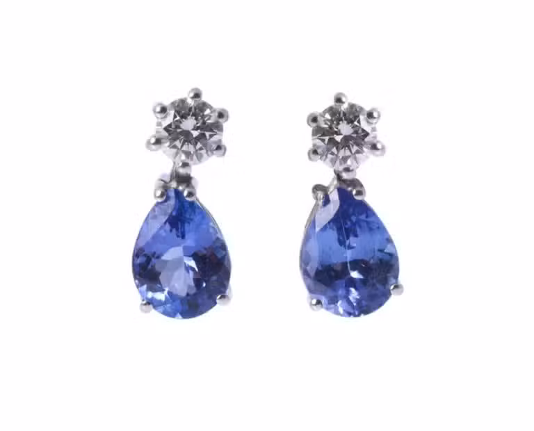 Bridal Earrings White Gold with Tanzanites and Diamonds