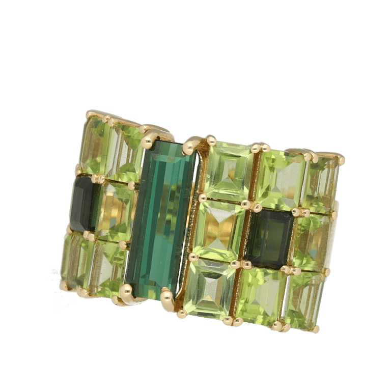 Anillo Oro Peridoto Turmalinas