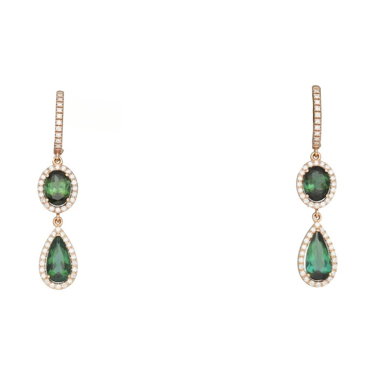 pendientes con diamantes y turmalina