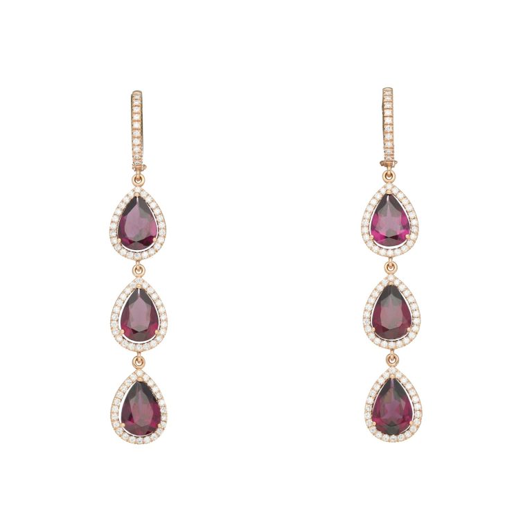 Pendientes con diamantes y rodolitas