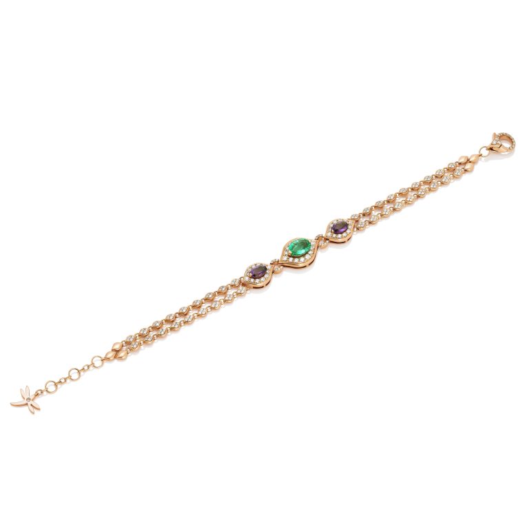 Pulsera con esmeraldas y amatistas