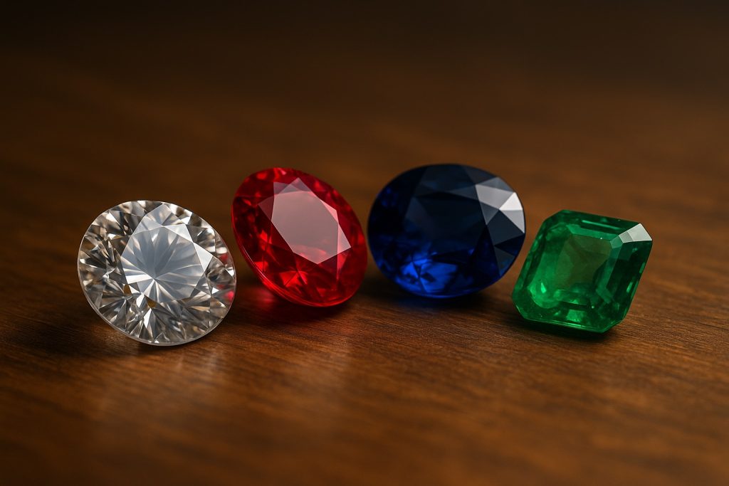 diamante, rubí, zafiro y esmeralda