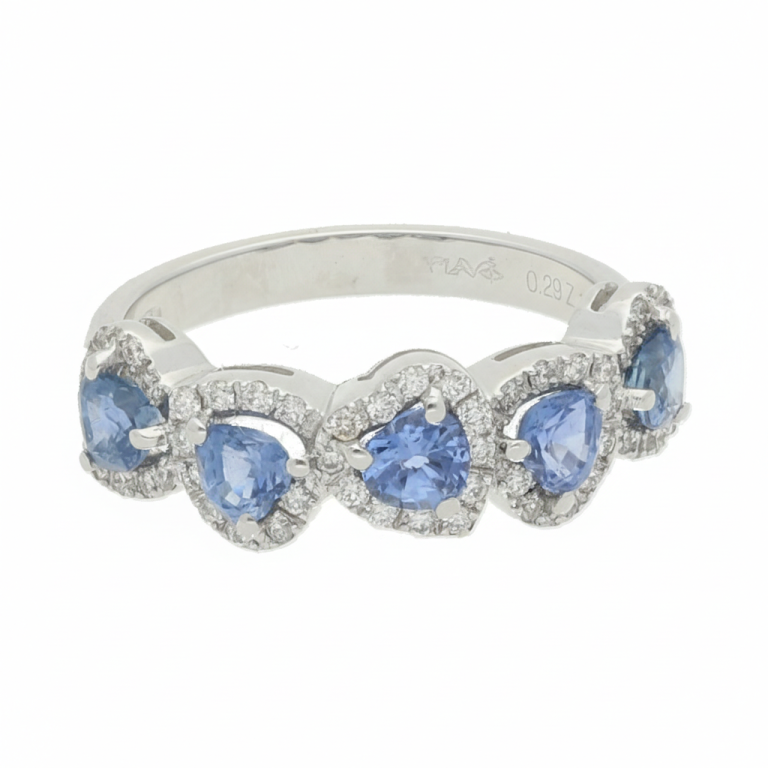 Anillo oro blanco con 5 zafiros