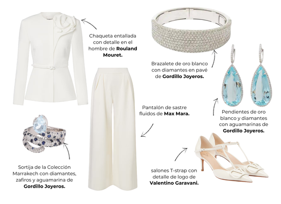 Traje de dos piezas de novias con joyas