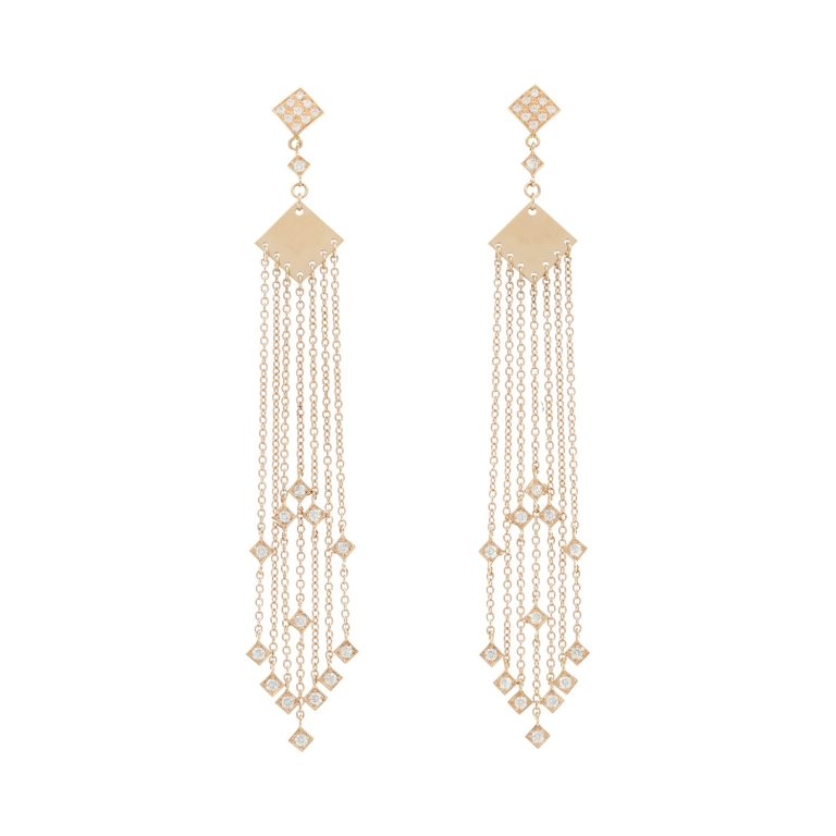 Pendientes largos de oro rosa y diamantes