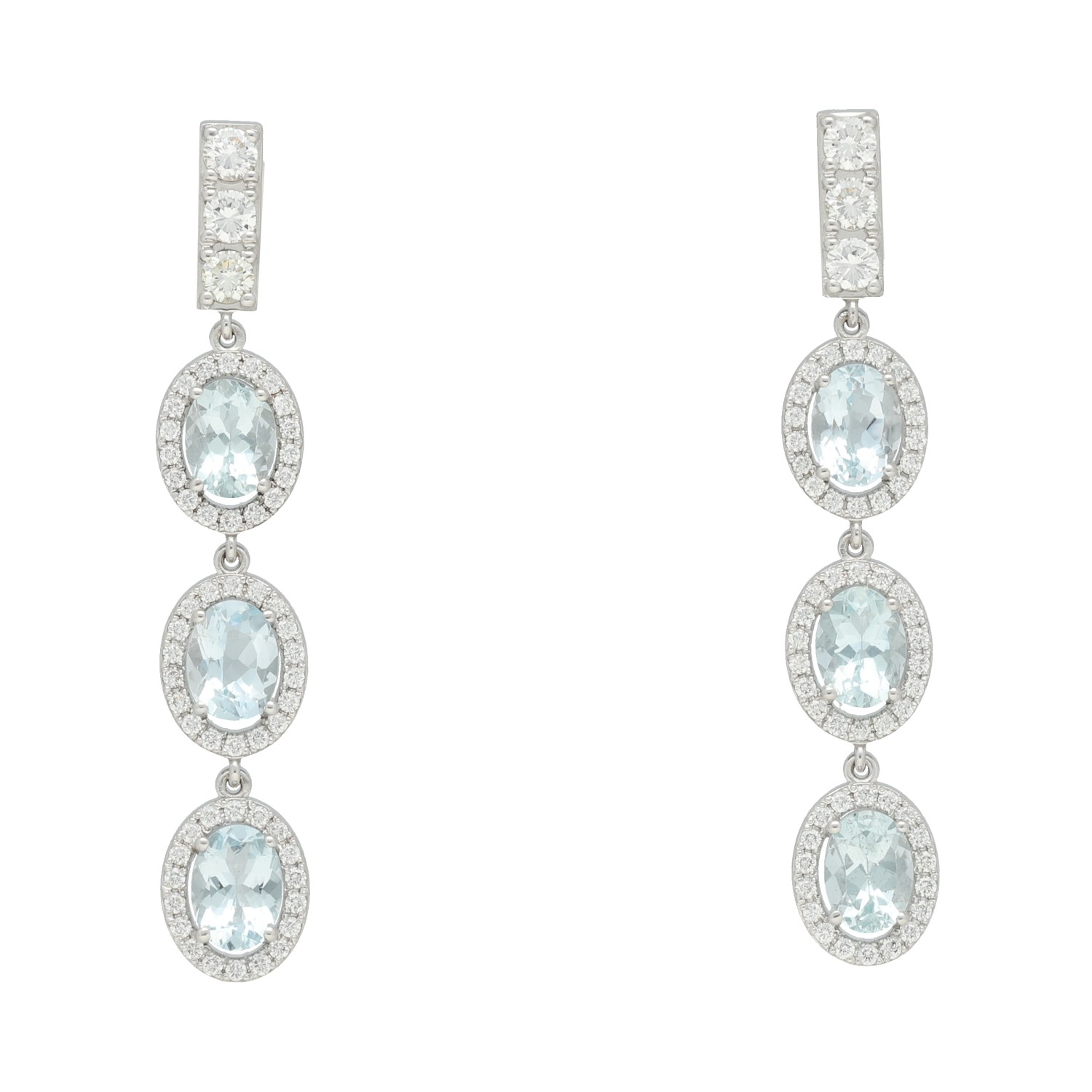 Pendientes oro blanco diamantes y aguamarinas