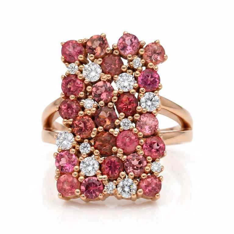 Sortija oro rosa con turmalinas rosas