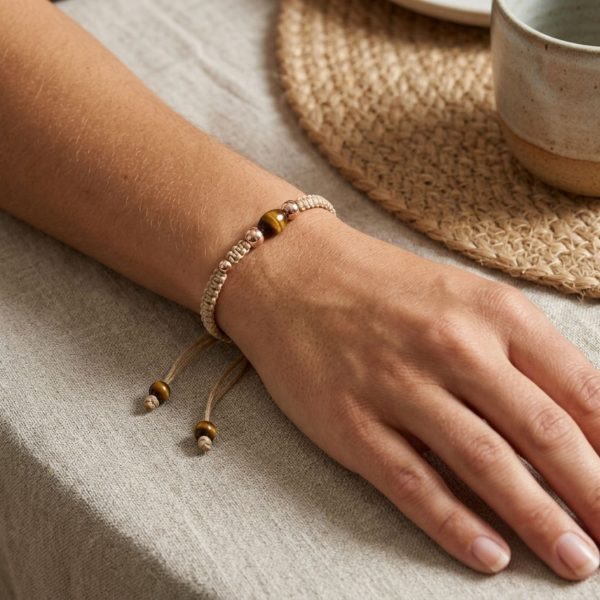 Pulsera macramé Beige Ojo de tigre