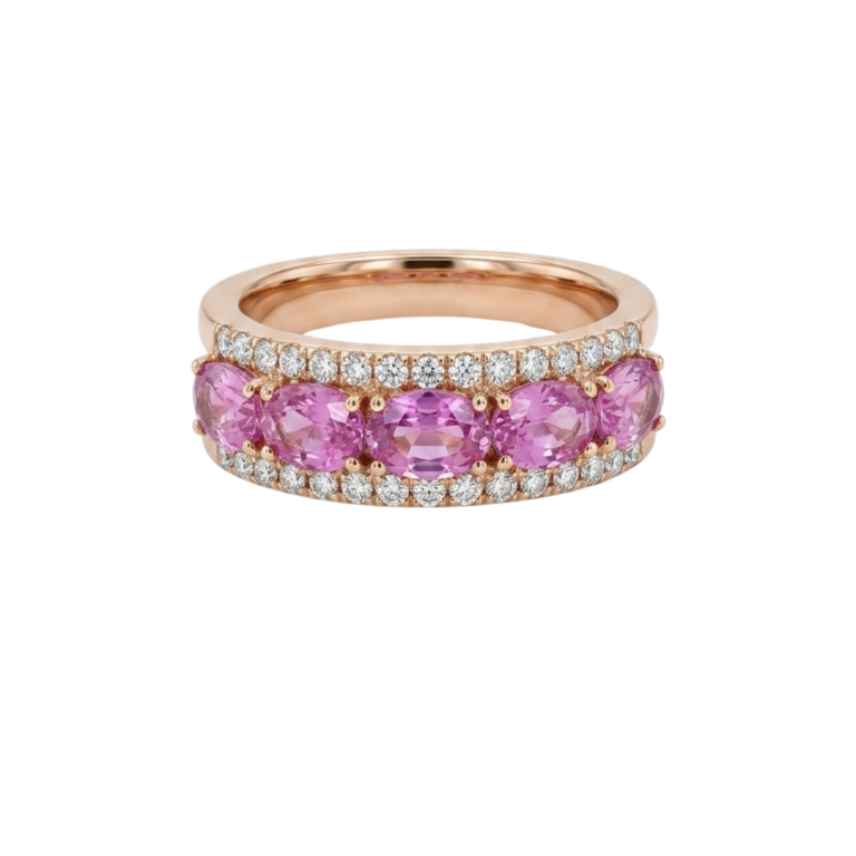 Anillo oro rosa y zafiros rosas