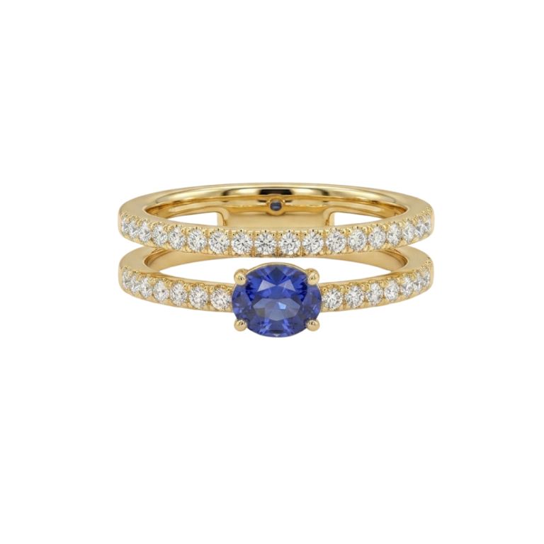 Anillo oro amarillo con diamantes y zafiro