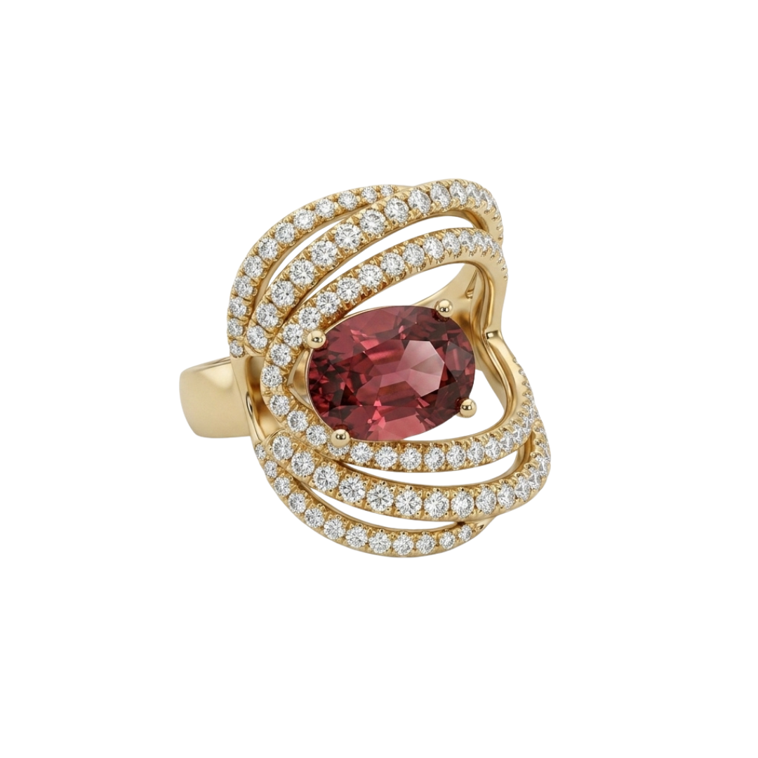 Anillo oro rosa y turmalina roja