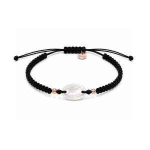 Pulsera macramé y madreperla en oro rosa