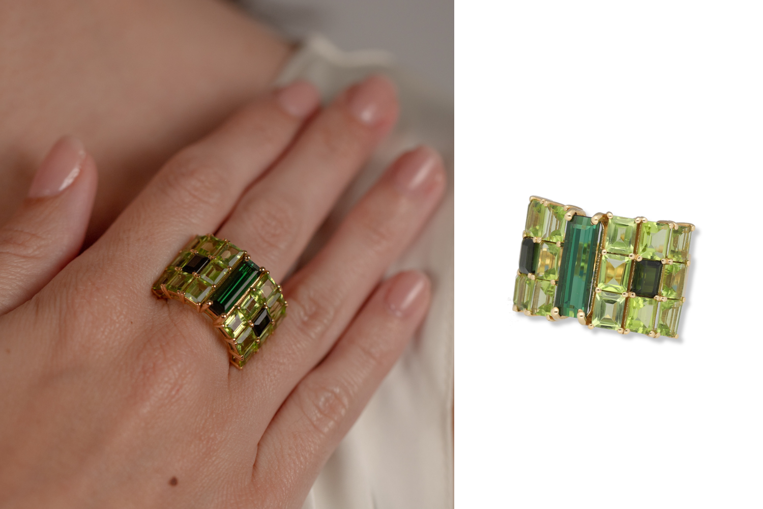 sortija con peridotos