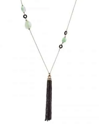 Yaiza long necklace, pink gold, onyx, emeralds and spinels