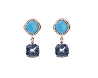 Mykonos earrings, made in rose gold, topaz and turquoise