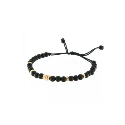 Comfortable adjustable bracelet on the wrist, in nylon, rose gold and onyx