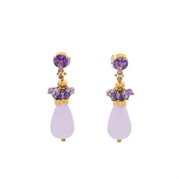 Rose gold, diamonds, amethyst and rose quartz Ágora earrings