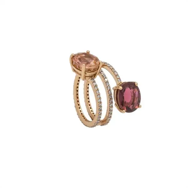Amsterdam ring in rose gold, tourmalines and diamonds