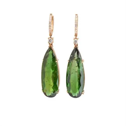Andrea earrings in rose gold, diamonds and green tourmalines