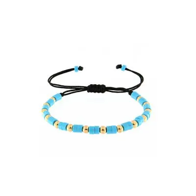 Comfortable nylon bracelet, with gold pieces and turquoise paste