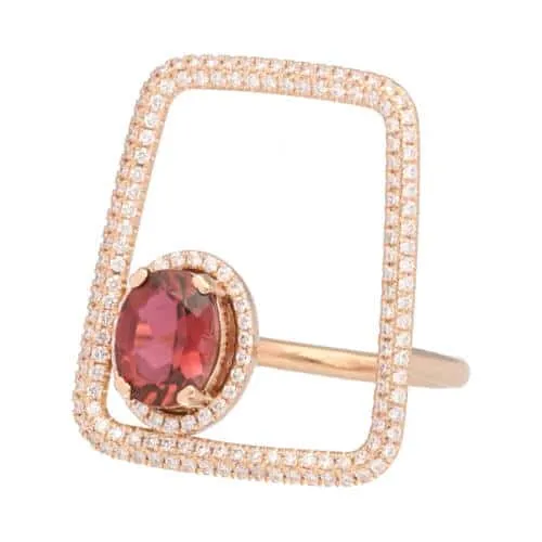 Zahora pink gold ring with diamonds and tourmaline