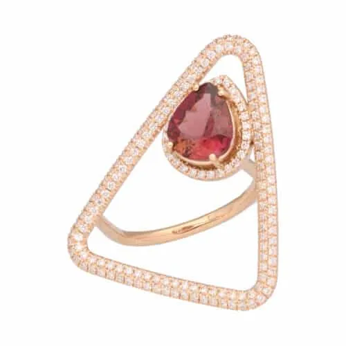 Barrosa ring in pink gold with diamonds and tourmaline