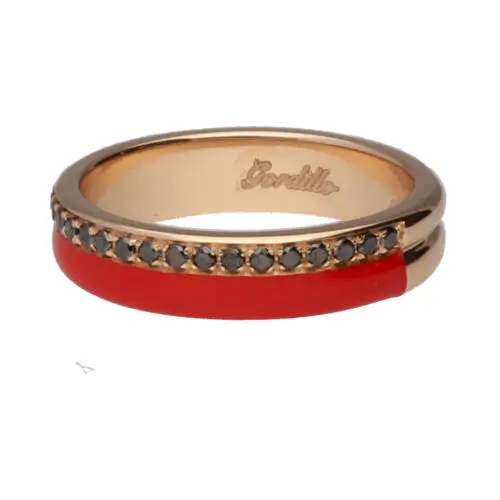 Ring aus Roségold mit roter Emaille und schwarzen Diamanten