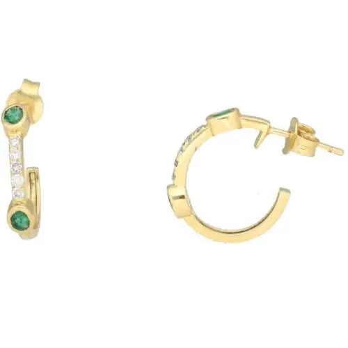 Yellow gold hoop earrings with emeralds